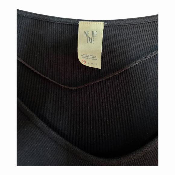 FREE PEOPLE On Rewind Jersey Black Knit Top Blouse Ruffle Long Sleeves V-Neck XS - Picture 5 of 11